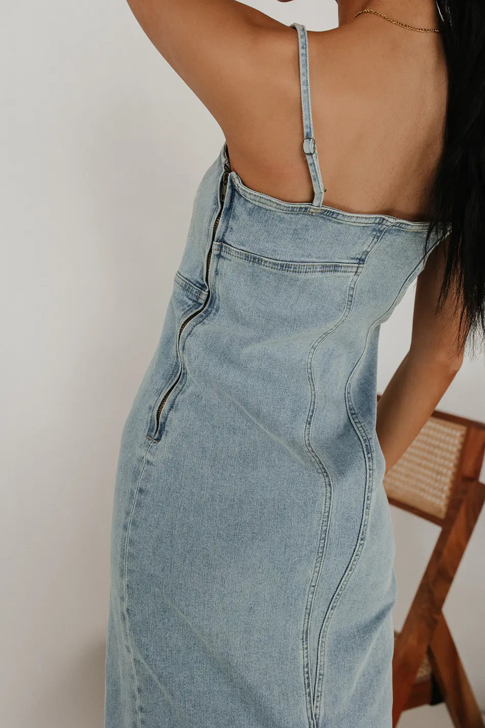 Maxine Denim Midi Dress for Women - Vintage Blue Denim Skater Dress with Flared Skirt | Perfect for Casual Outings, Date Nights & Summer Vacations