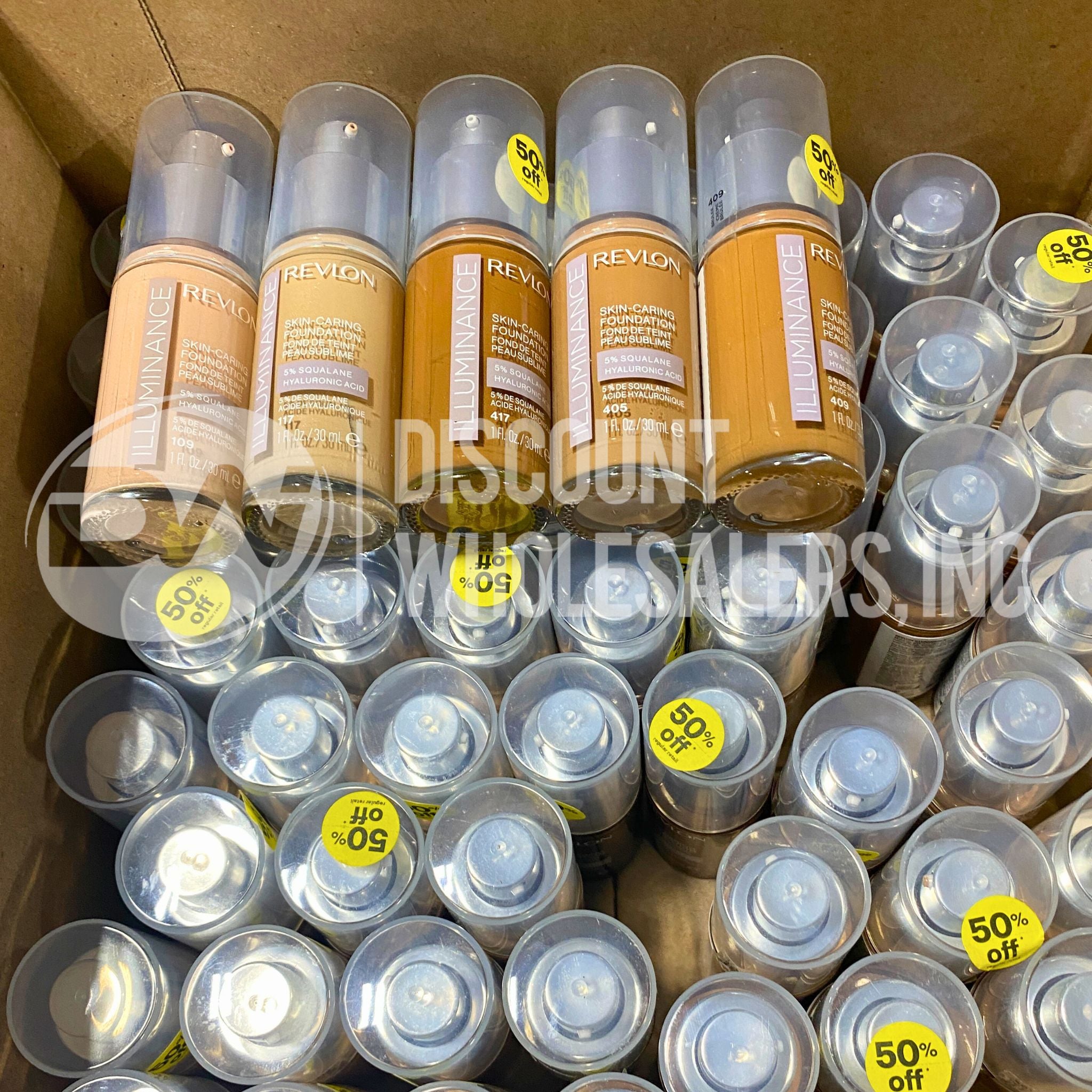 Revlon Illuminance Mix Skin Caring Foundation with 5% Squalane & Hyaluronic Acid - 1oz (50 Pcs Lot) - Hydrating Makeup for Dry Skin, Daily Wear & Flawless Coverage