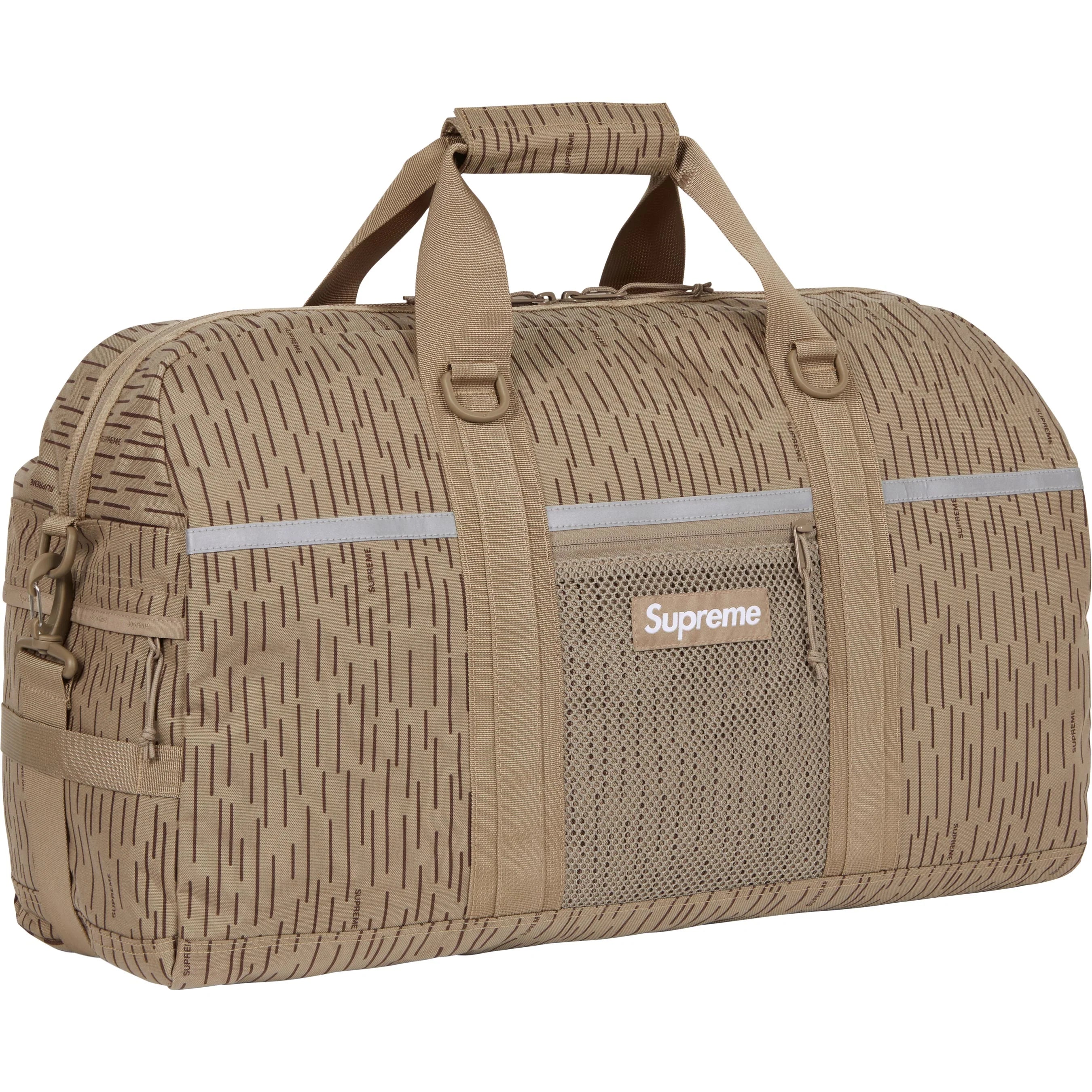Supreme FW24 Duffle Bag - Waterproof Travel Duffel Bag with Raindrop Pattern, Perfect for Gym, Travel & Outdoor Adventures (Tan)