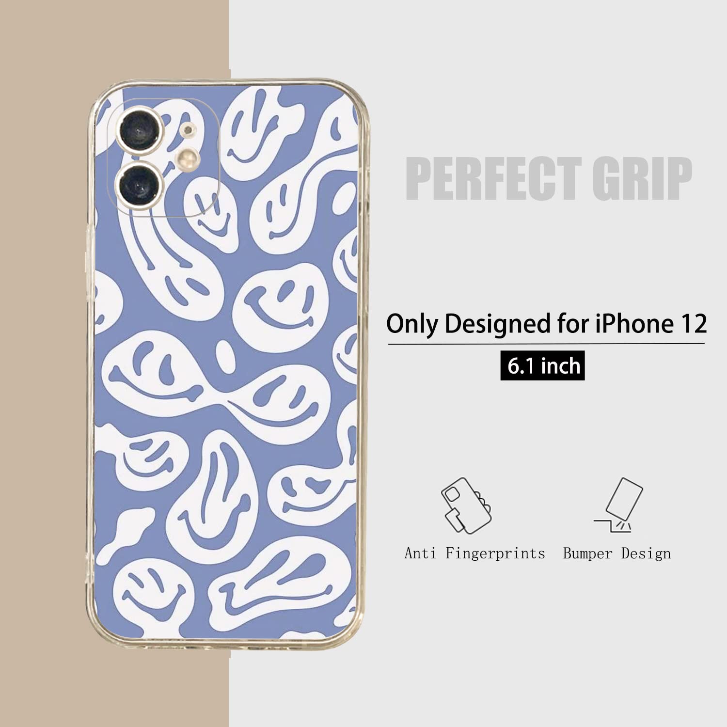 Smiley Face iPhone 12 Case - Cute Aesthetic Shockproof Protective Phone Cover for Women & Girls - Perfect for Everyday Use, School, Work & Travel