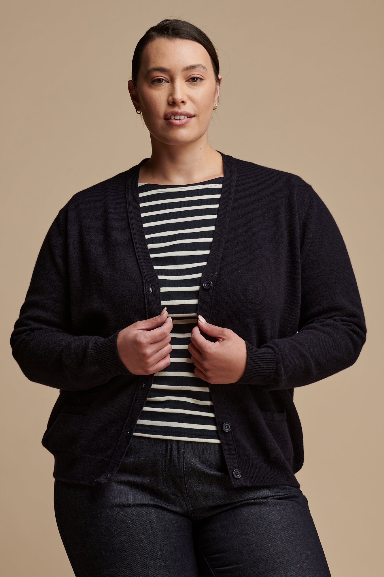 Women's Soft Lambswool Cardigan Sweater - Navy Blue Cozy Knit Pullover for Fall & Winter | Perfect for Office, Casual Wear & Layering