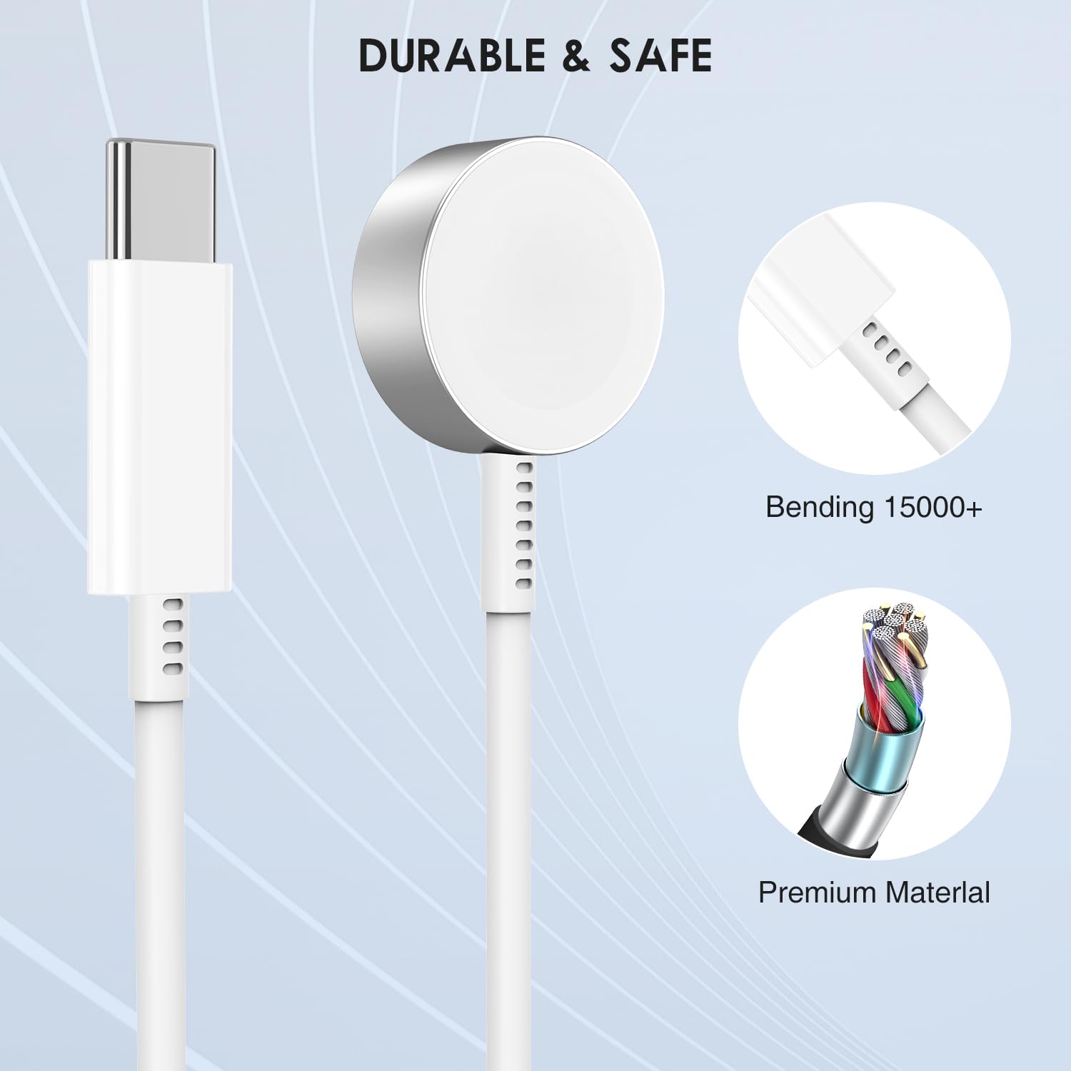 MFi Certified Fast Charger for Apple Watch - 6ft USB C Charging Cable with Power Adapter - Compatible with Apple Watch Ultra/Series 8/7/6/SE/5/4/3/2/1 - Portable Charging Cord for Travel, Office & Home Use - White