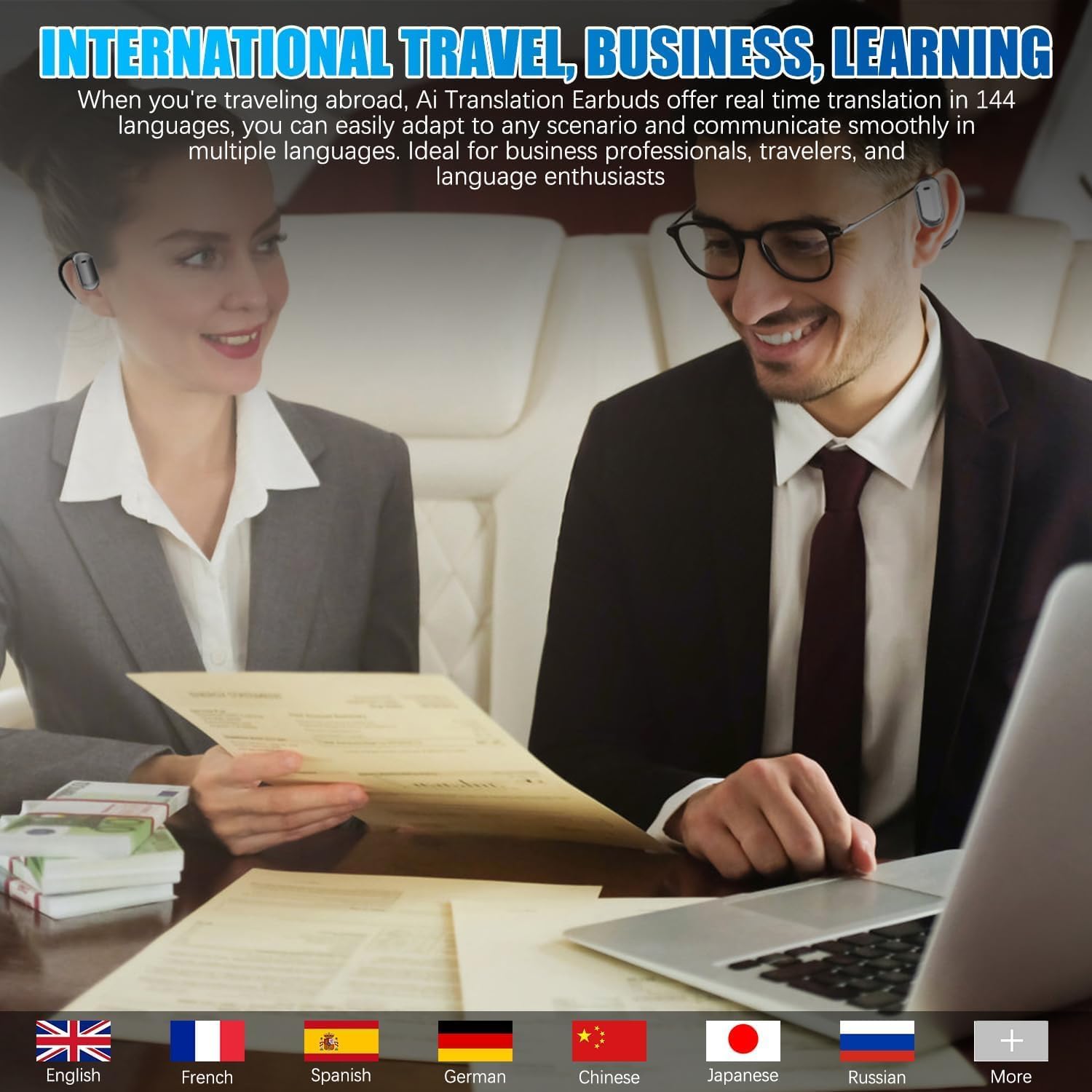 AI Translation Earbuds Wireless Bluetooth - Real-Time Language Translator for 40+ Languages, Multi-Mode Smart Earbuds for iPhone & Android - Perfect for Travel, Business Meetings & Language Learning
