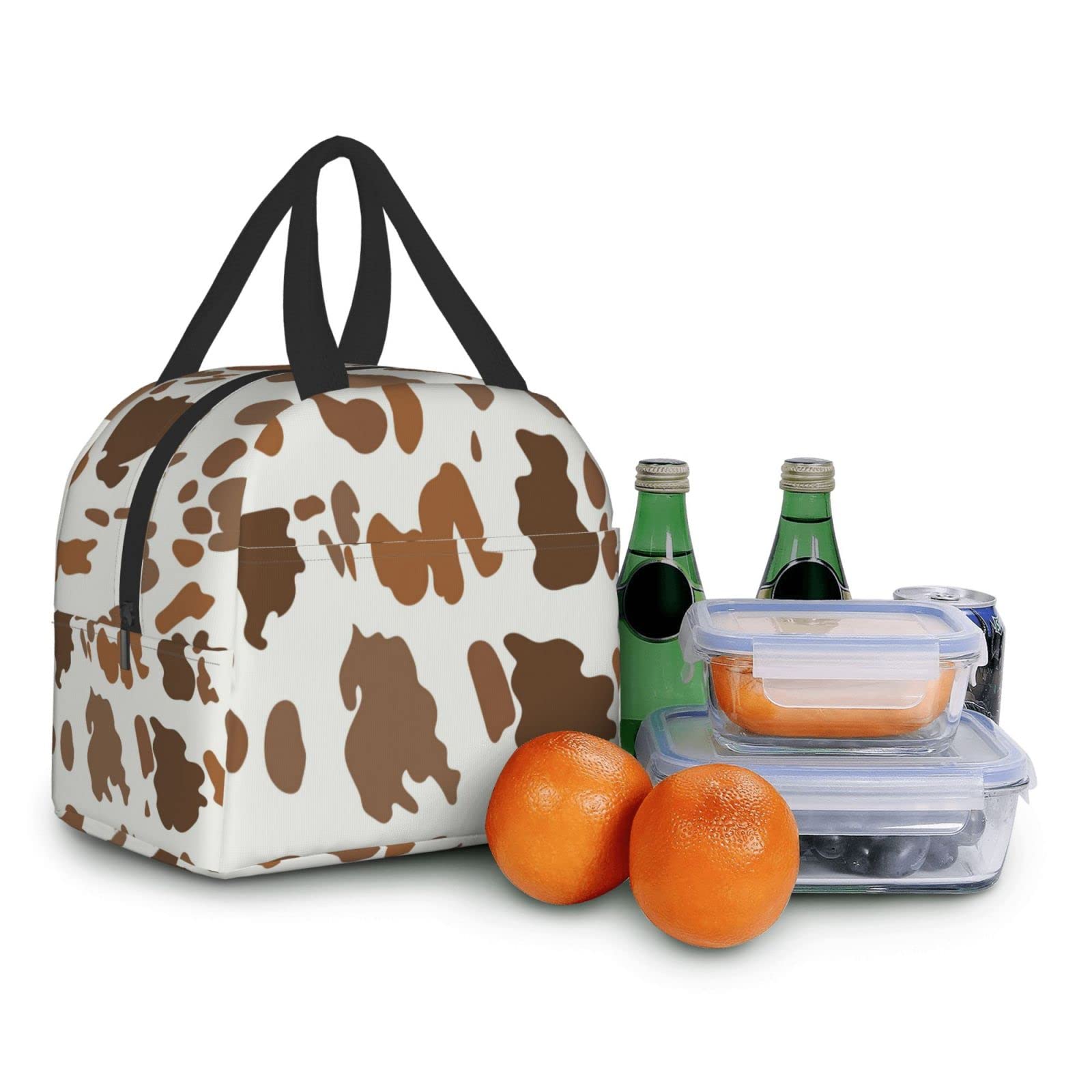 Insulated Lunch Box with Brown Cow Pattern - Reusable & Portable Meal Container for Men & Women - Perfect for Work, Travel, Picnic & Outdoor Activities