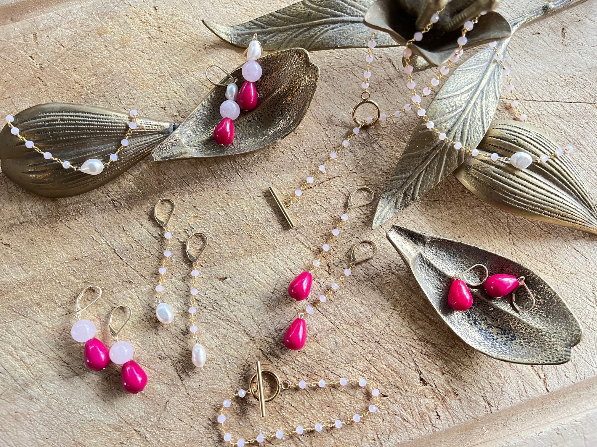 Valentina Pearl, Rose Quartz & Candy Jade Earrings – Elegant Dangle Earrings for Women, Perfect for Weddings, Parties & Special Occasions