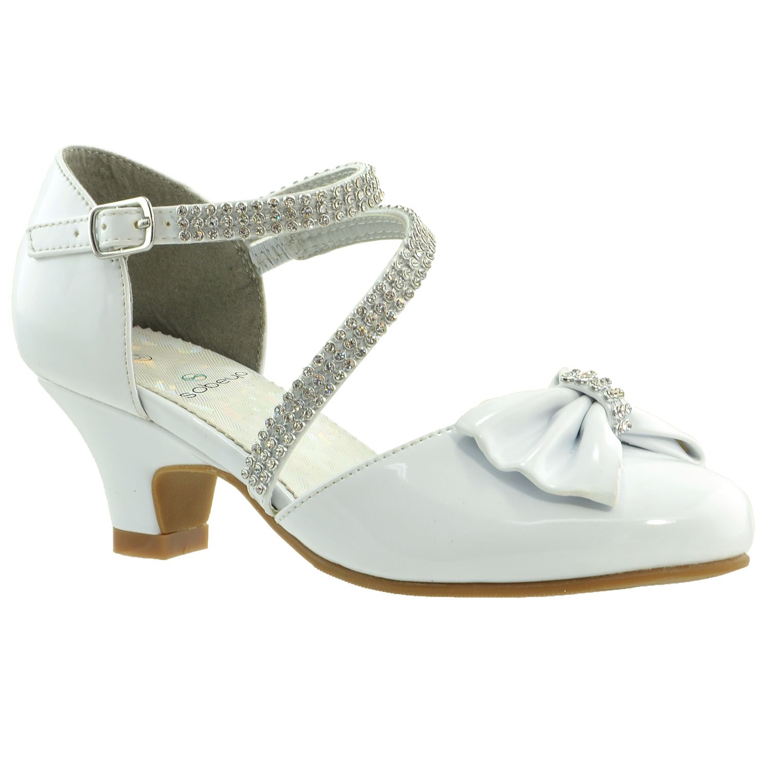 SOBEYO Girls Dress Shoes with Rhinestone Bow Accent - Kitten Heel Sandals for Weddings, Parties & Special Occasions