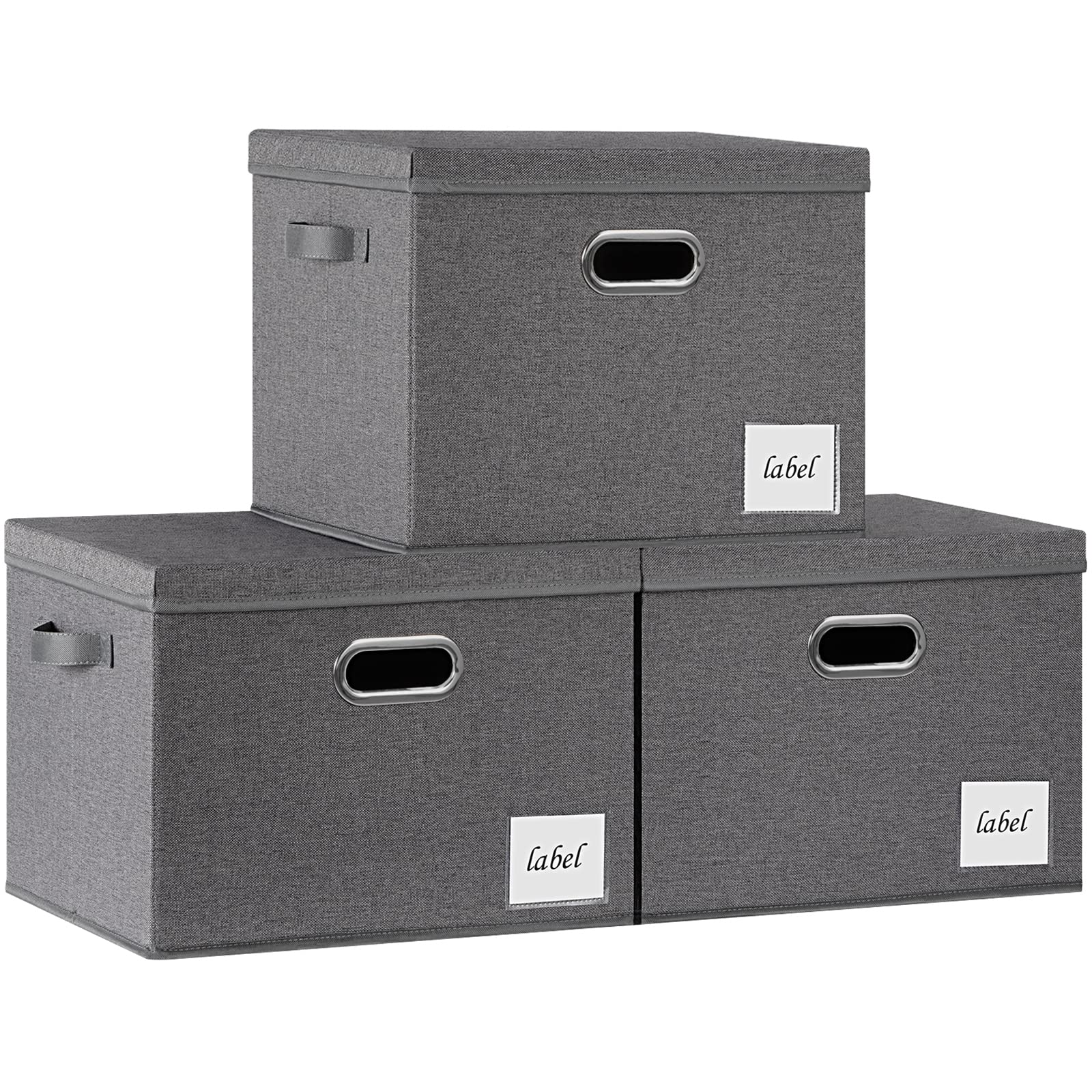 Extra Large Foldable Fabric Storage Bins with Lids - 3 Handles & Labels - Sturdy Closet Organizer for Home, Bedroom, Office - Perfect for Seasonal Clothes, Toys & Blankets (Grey)