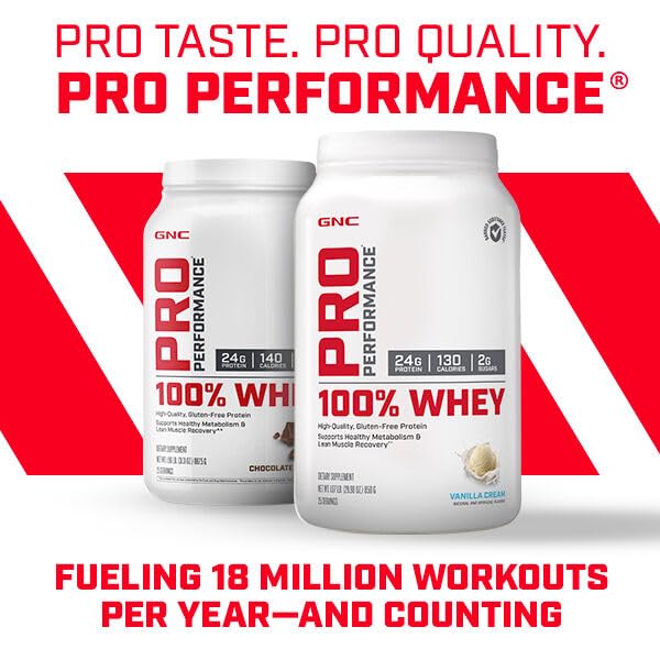 GNC Pro Performance 100% Whey Protein Powder - Vanilla Cream Flavor, 4.8 lb (68 Servings) for Muscle Recovery & Post-Workout Nutrition | Gym Supplement for Athletes & Bodybuilders