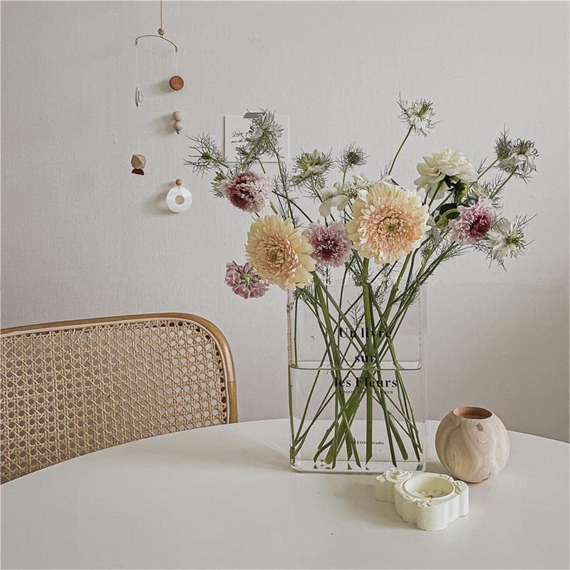 Feliciay Clear Acrylic Flower Vase - Crystal Transparent Book-Shaped Vase for Home Decor, Bookshelf & Bedroom | Perfect for Floral Arrangements, Wedding Centerpieces & Office Desk Decor