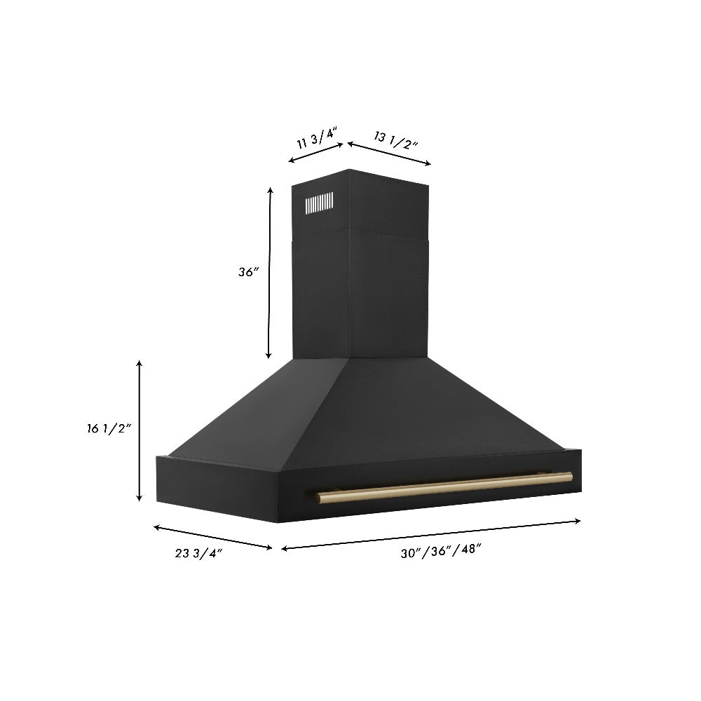 ZLINE Autograph Edition 48-inch Black Stainless Steel Kitchen Package - Dual Fuel Range, Range Hood, Dishwasher & Champagne Bronze Refrigerator | Premium Kitchen Appliances for Modern Homes & Professional Chefs
