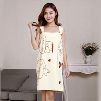 Premium Microfiber Soft Bath Towel - Quick Dry Women's Wearable Bathrobe for Spa, Beach & Pool - Light Yellow Rabbit Print - Fashionable Swim Cover Up & Lounge Wear
