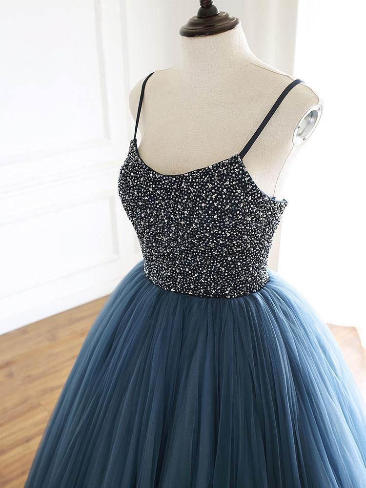 Elegant Deep Blue Ball Gown Tulle Prom Dress with Beading - Perfect for Evening Parties, Homecoming & Formal Events | Style TP1179