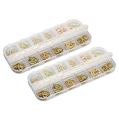 2 Boxes Nail Claw Chain Rhinestones - 2mm Flat Bottom Gold Chain Nail Art Decorations (12 Grids) for DIY Nail Jewelry & Salon Manicures - Perfect for Nail Art Designs, Bridal Nails, and Party Glam Looks