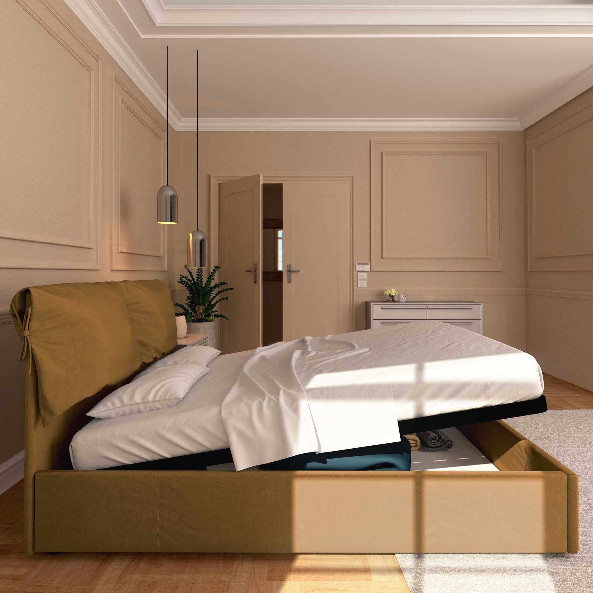 Baldiflex Single Bed with Storage - Licia Soft Synthetic Leather Upholstery, Slatted Base for Single Mattresses, 140 x 200 cm, Padded Headboard, Hazel Color - Perfect for Small Bedrooms, Guest Rooms & Studio Apartments