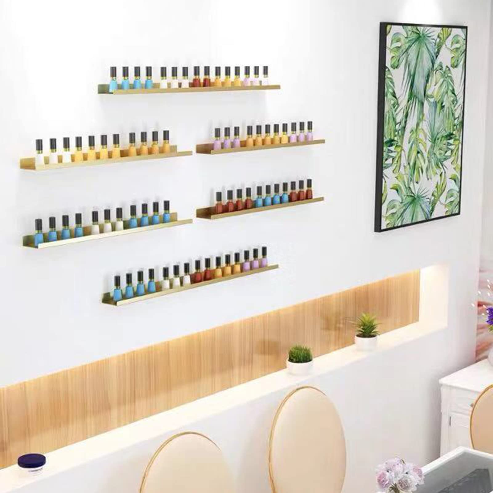 SunCourtyard 6-Piece Metal Wall Mounted Nail Polish Organizer - Essential Oil Display Shelf & Floating Storage Rack for Salon, Spa, Home - Space Saving Bathroom & Bedroom Decor - Perfect for Nail Polish, Perfume, Makeup Storage - Ideal for Salon Business & Home Organization | Great for Small Spaces, Vanities, and Beauty Product Display | Use in Salons, Spas, Bedrooms, Bathrooms for Stylish & Organized Storage Solutions