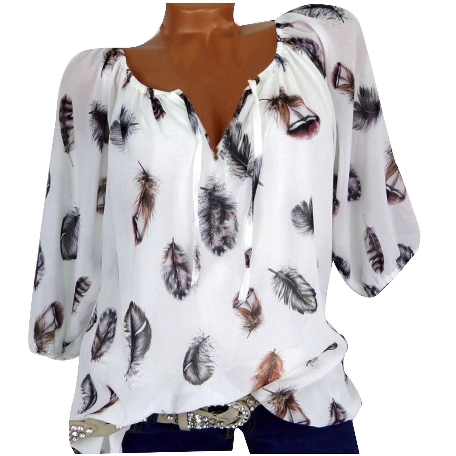 Women's V-Neck Printed T-Shirt - Summer Loose Fit Short Sleeve Casual Blouse | Perfect for Everyday Wear, Weekend Outings & Vacation Outfits