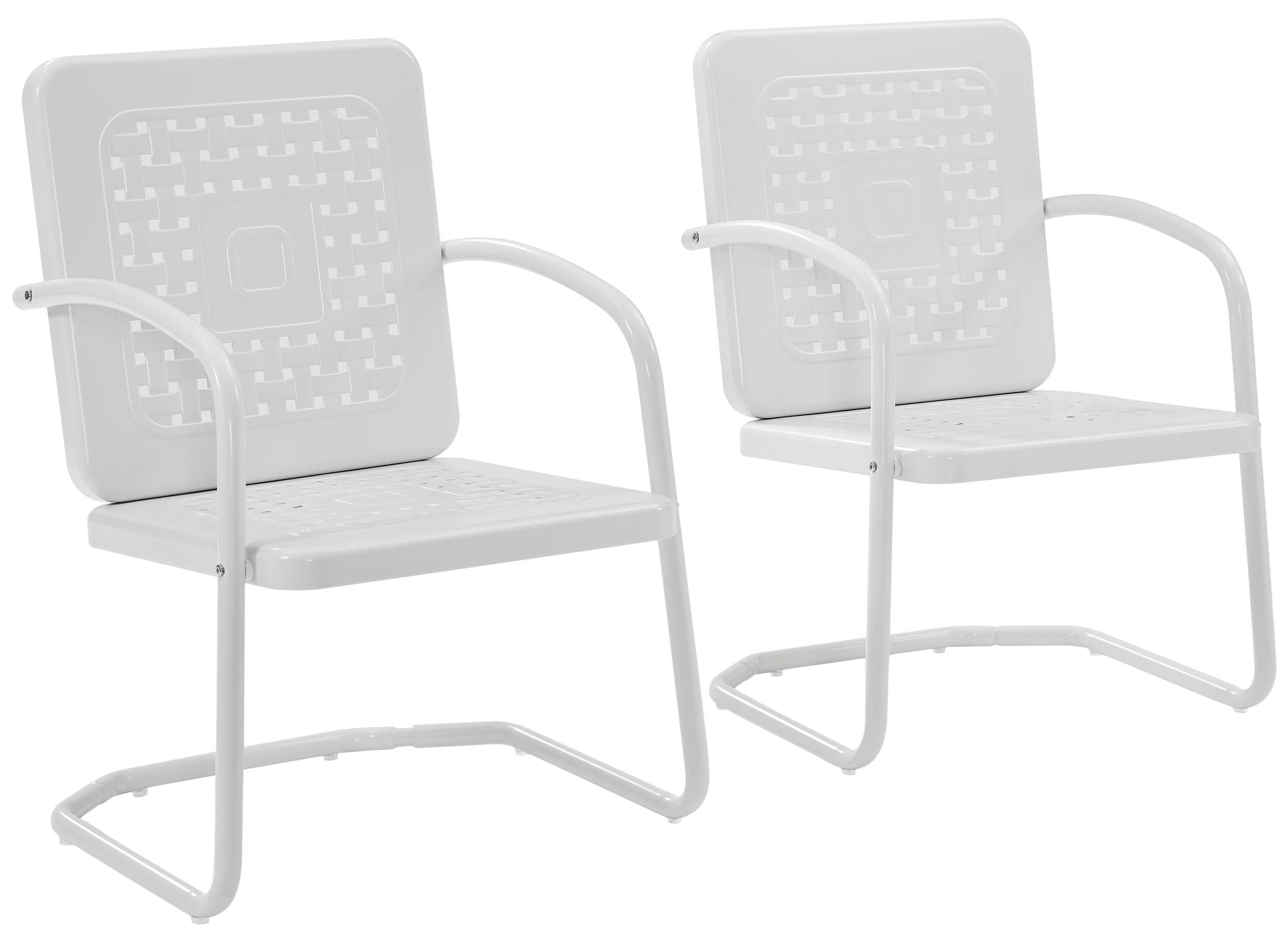 Vintage White Gloss Metal Outdoor Dining Chairs Set of 2 - Retro Patio Furniture for Garden, Porch, Deck & Balcony | Perfect for Backyard BBQs, Poolside Lounging & Al Fresco Dining