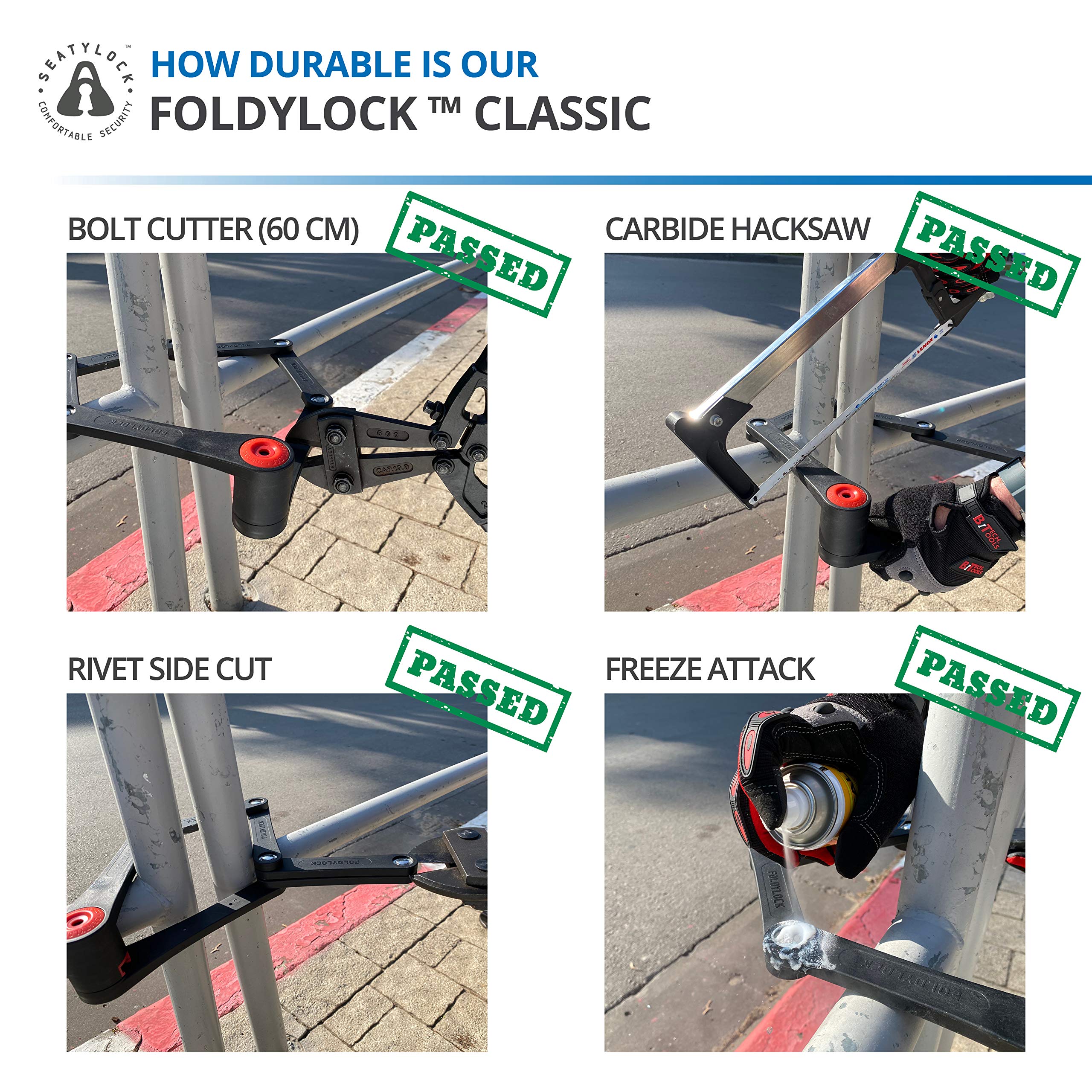 Seatylock FoldyLock Classic Folding Bike Lock Set - Heavy Duty Anti-Theft Bicycle Security with 2 Patented Locks & 6 Keys - 37.4