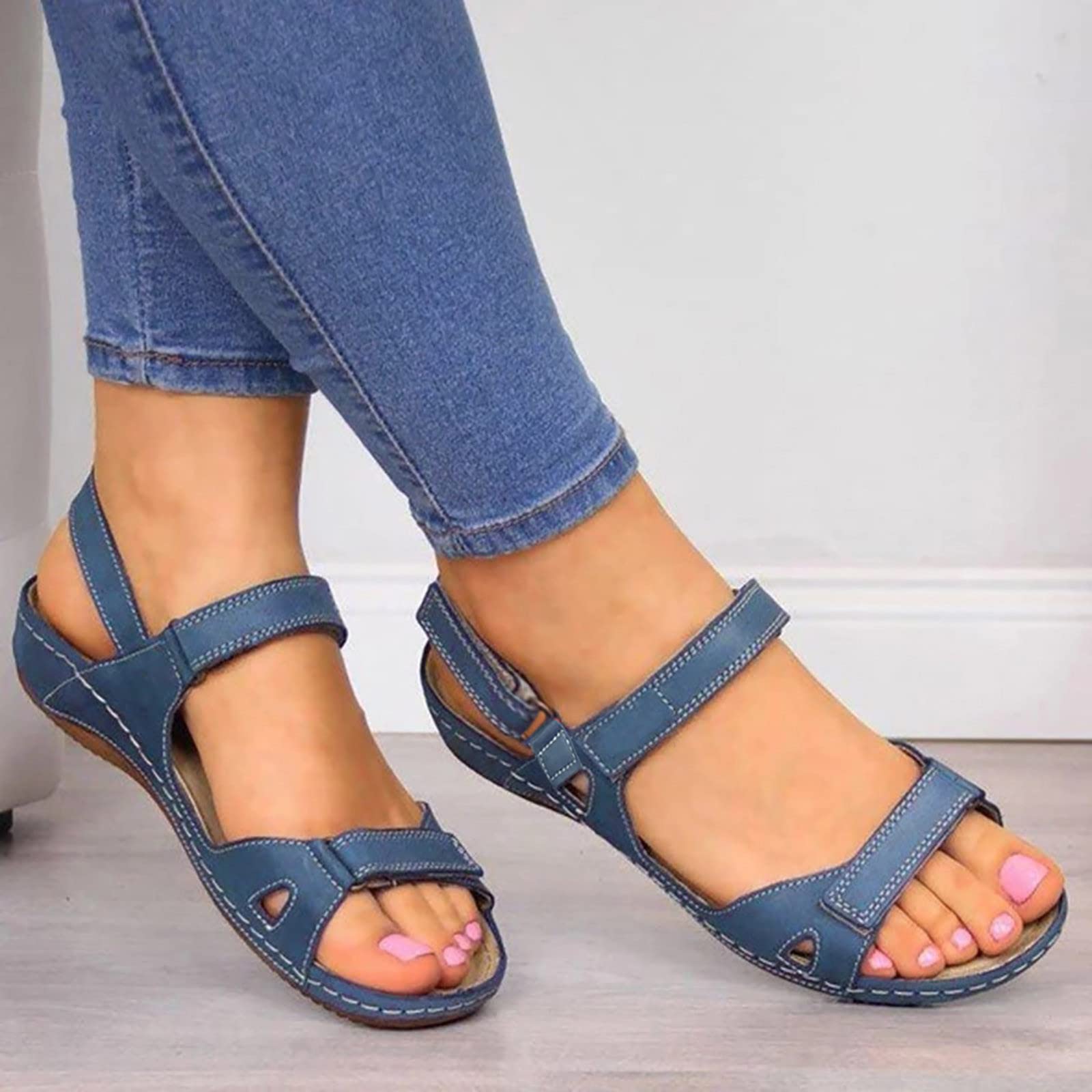 **Women's Orthopedic Sandals with Arch Support – Comfortable Orthotic Walking Sandals for Flat Feet – Fashionable Open-Toe Summer Sandals with Ankle Strap (Blue, Size 7) – Ideal for Walking, Travel & Casual Outfits**
