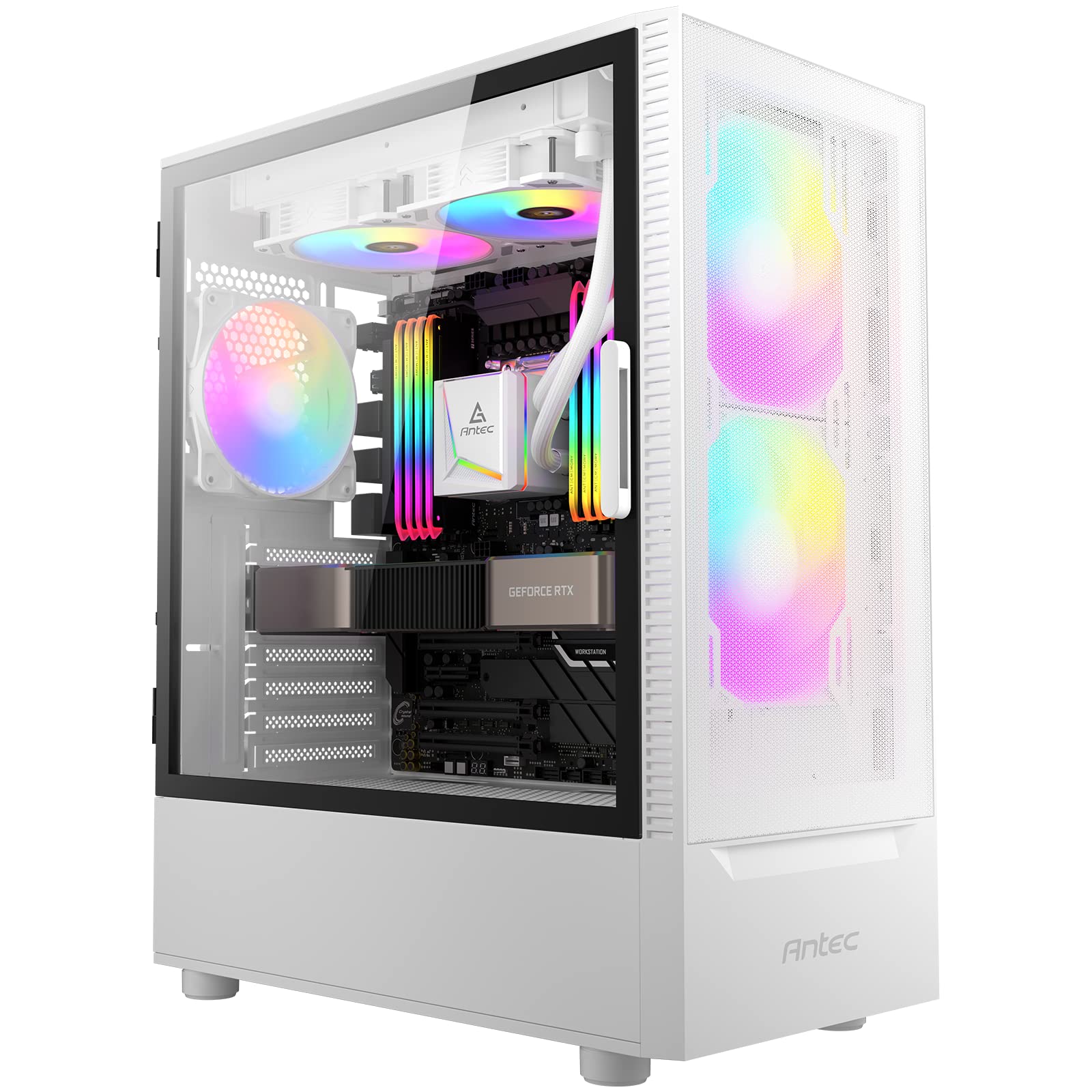Antec NX410 White ATX Mid Tower PC Case with Tempered Glass Side Panel - 2x140mm Front & 1x120mm ARGB Rear Fans Pre-Installed - Gaming Computer Case for Home & Office Builds