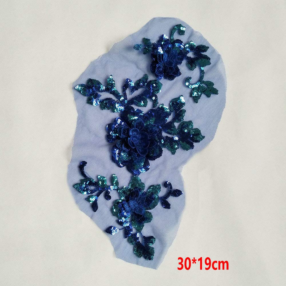 3D Embroidery Sequins Rose Patches - DIY Sewing Appliques for Garment, Dress, and Costume Decoration - Blue - Perfect for Performance Outfits, Dance Costumes, and Fashion Design Accessories