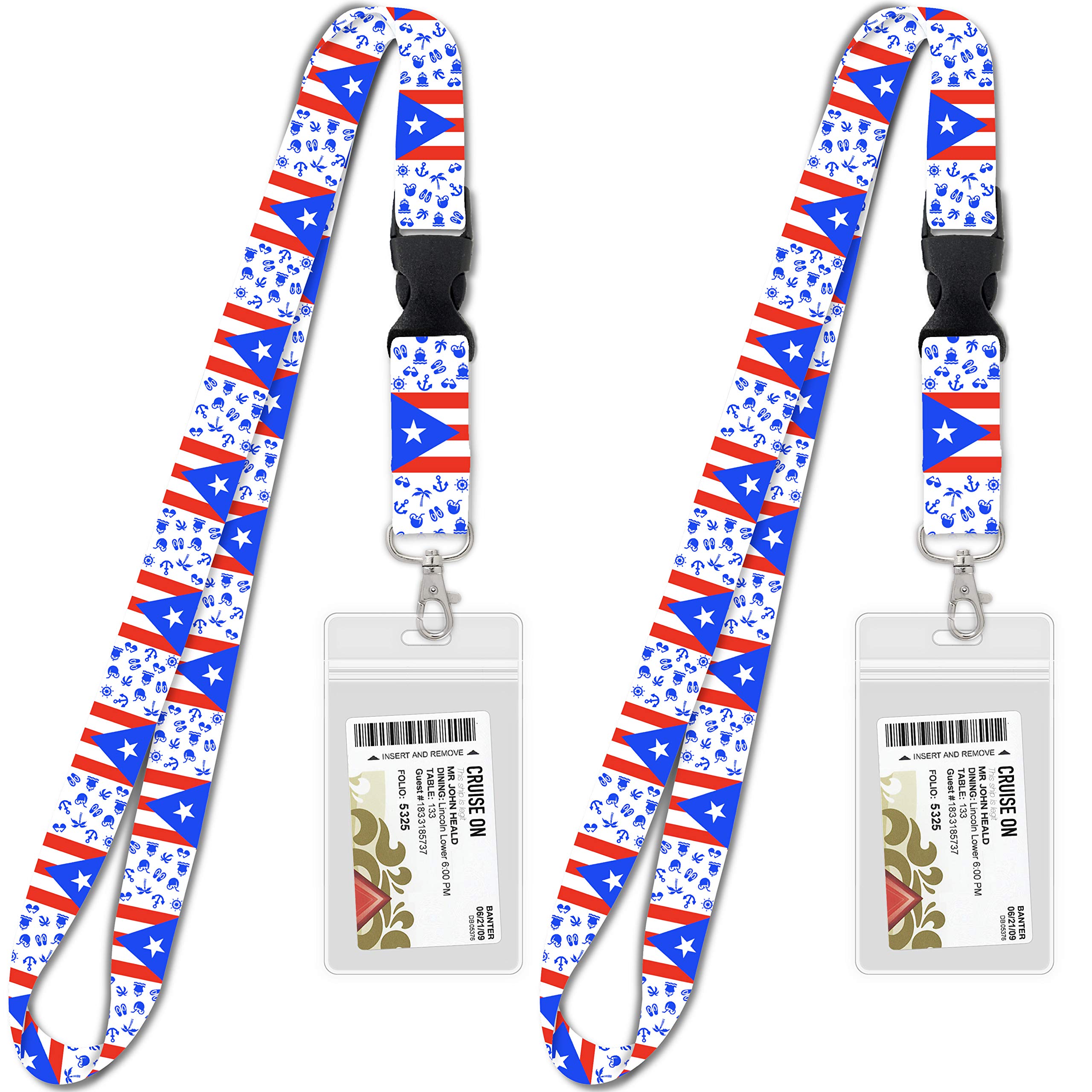 Puerto Rico Flag Lanyard [2-Pack] - ID Badge Holder with Key Ring & Retractable Reel - Durable Nylon Neck Strap for Cruises, Travel, Events & Work (2024-2025) - Perfect for Tourists, Employees & Students