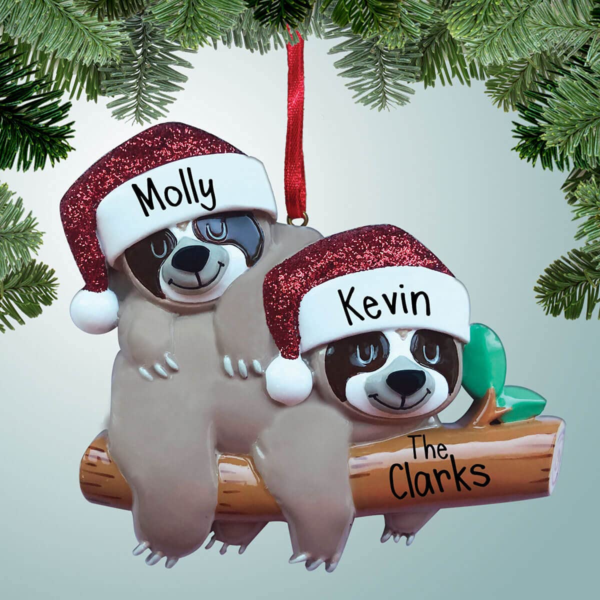 Personalized Sloth Couple Christmas Ornament - Custom Handwritten Gift for Slow & Cozy Families - Perfect for Holiday Tree Decor & Cozy Home Decor