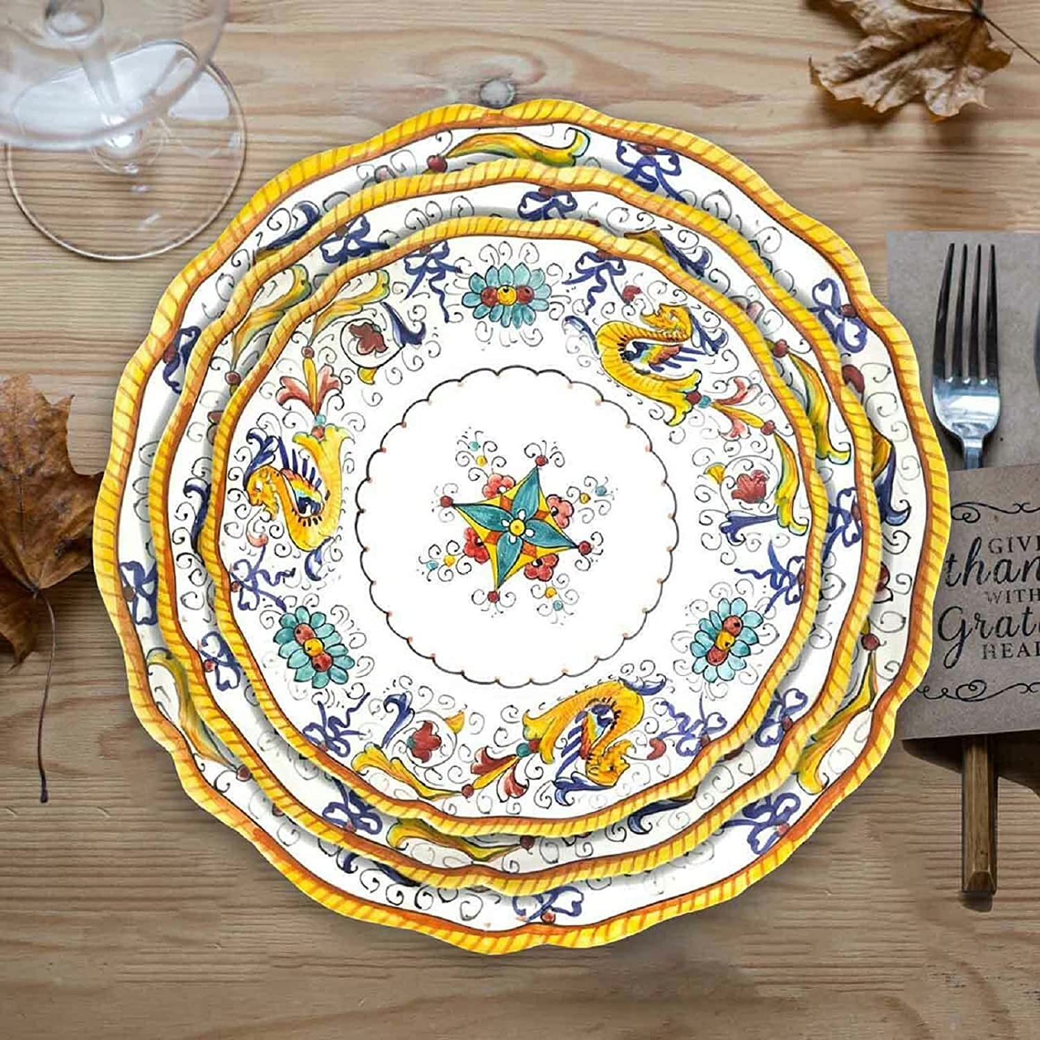 Handcrafted Raffaellesco Deruta Table Set | Authentic Italian Ceramics Hand-Painted in Deruta Italy | Elegant Dinnerware for Fine Dining & Home Decor