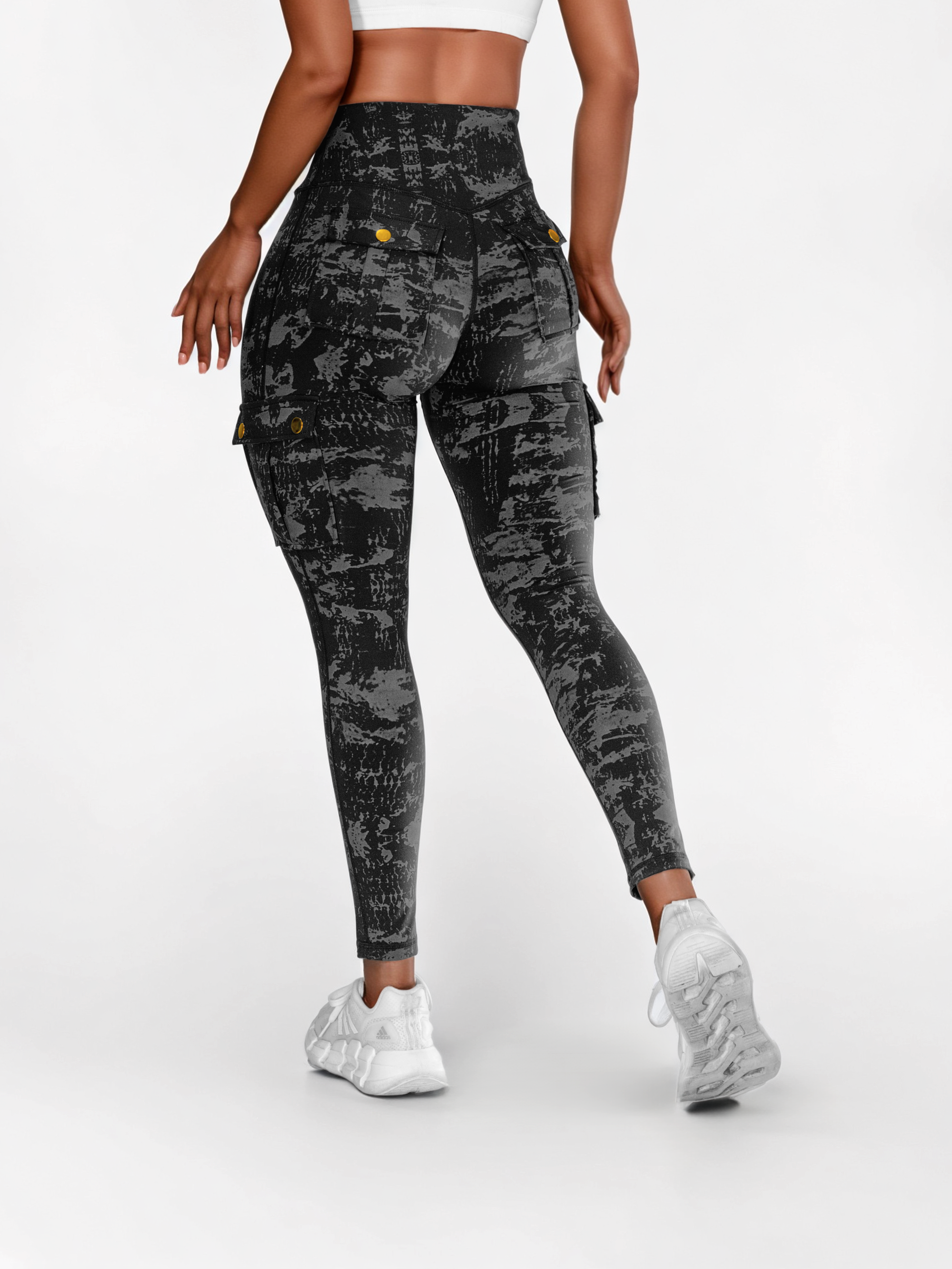 ZASUWA Women's Unique Print Pocket Cargo Leggings - Stylish & Functional Workout Pants for Yoga, Running & Outdoor Activities