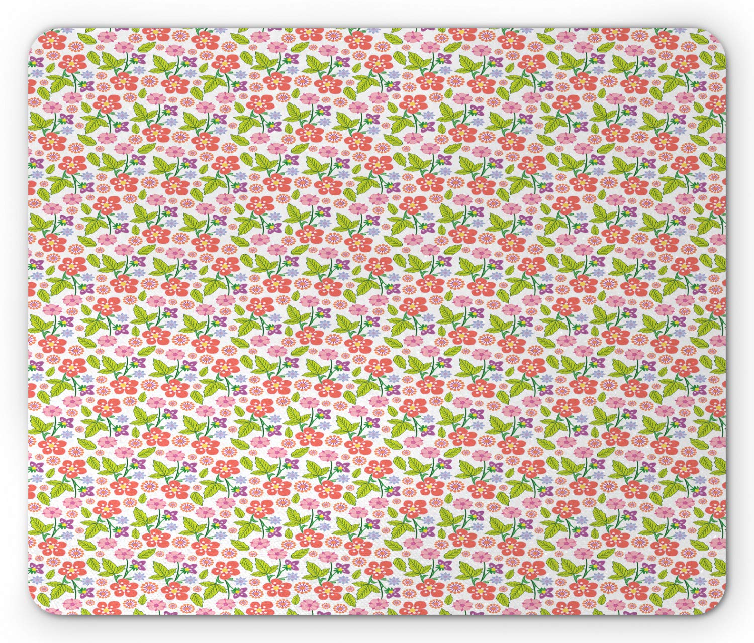 Ambesonne Floral Mouse Pad - Vibrant Colorful Spring Themed Plant Pattern with Romantic Bouquet Design, Non-Slip Rubber Base, Standard Size Rectangle Mousepad for Office, Gaming & Home Computer Use