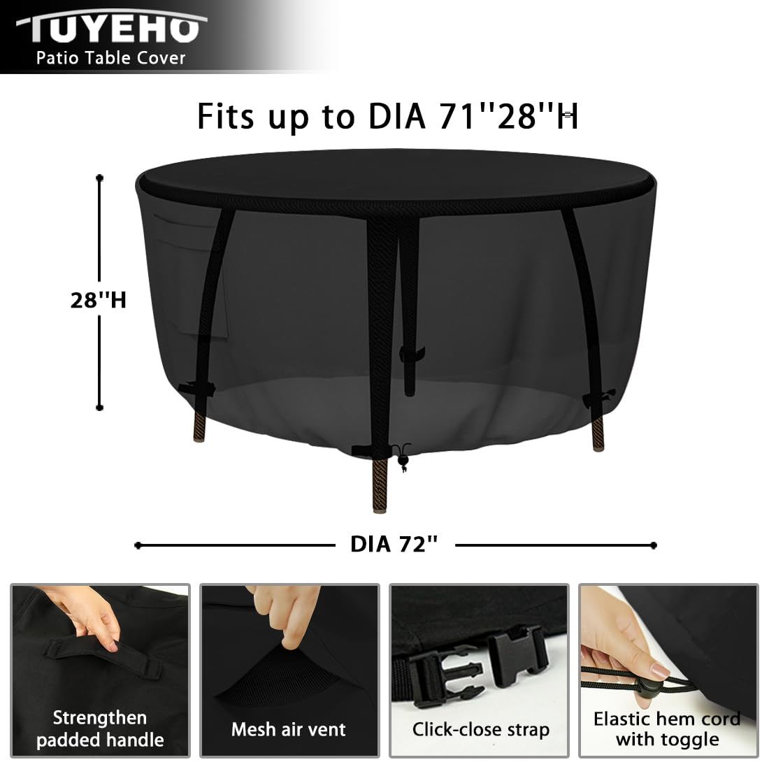 Durable Waterproof Round Patio Furniture Cover - 72