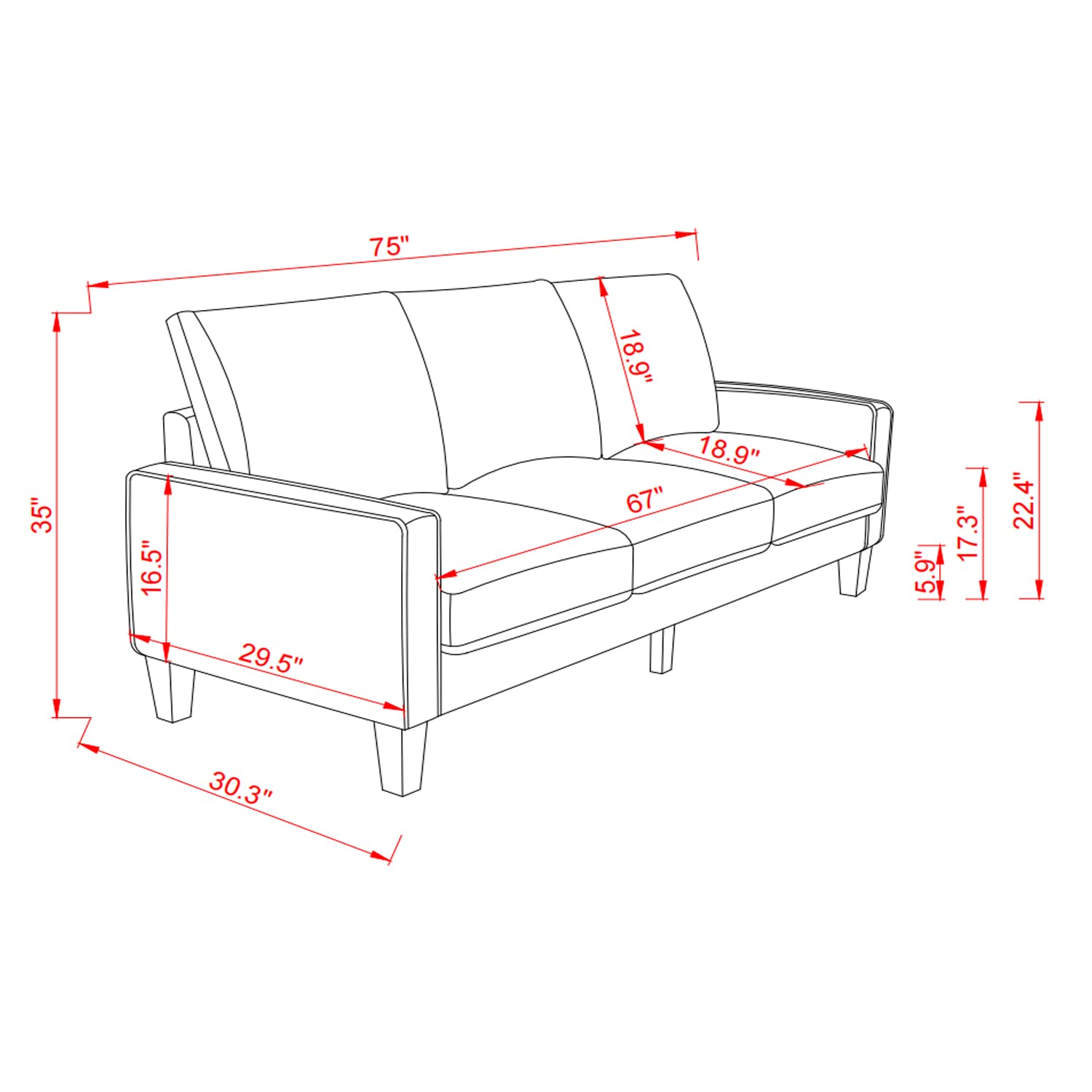 Modern Convertible Sofa Couch with Linen Fabric & 6.7