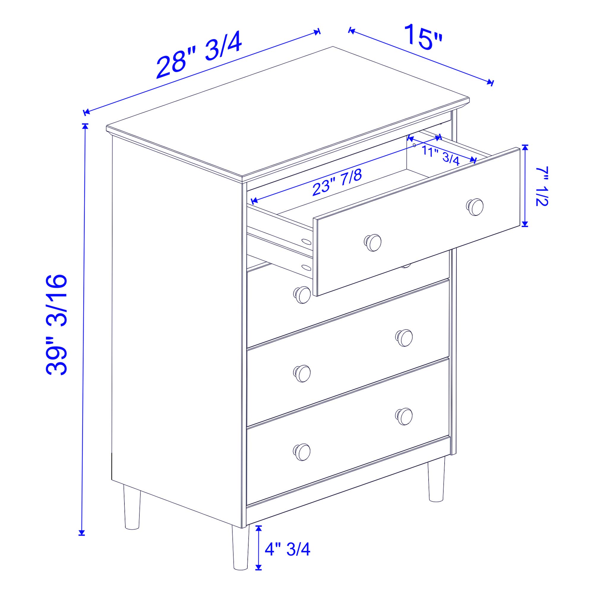 Walker Edison 4-Drawer Tall Wood Dresser - White, Bedroom Storage Organizer for Closet & Hallway | Perfect for Home, Office & Dorm Room Organization