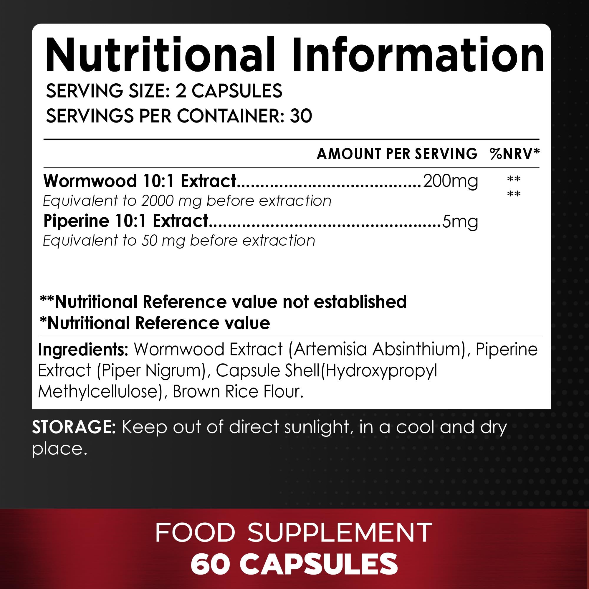 205mg Wormwood Extract Powder - 60 Vegan Capsules, Non-GMO, Gluten-Free | Immune Support & Digestive Health Supplement by Amalth | Perfect for Herbal Wellness Routines & Natural Detox
