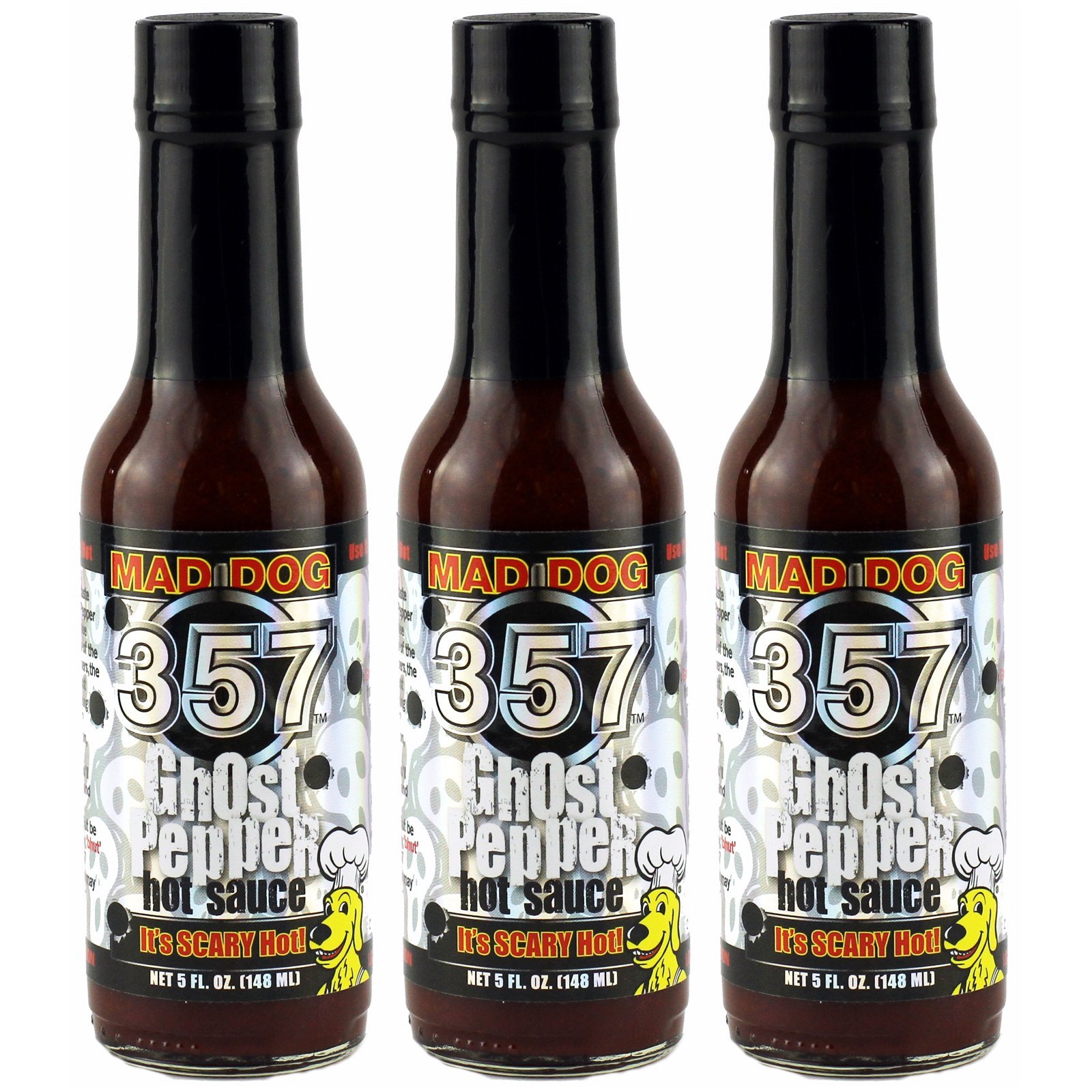 Mad Dog 357 Ghost Pepper Hot Sauce - 5oz Bottle (3-Pack) | Extreme Heat Hot Sauce for Wings, Tacos & Cooking | Made with Ghost Peppers