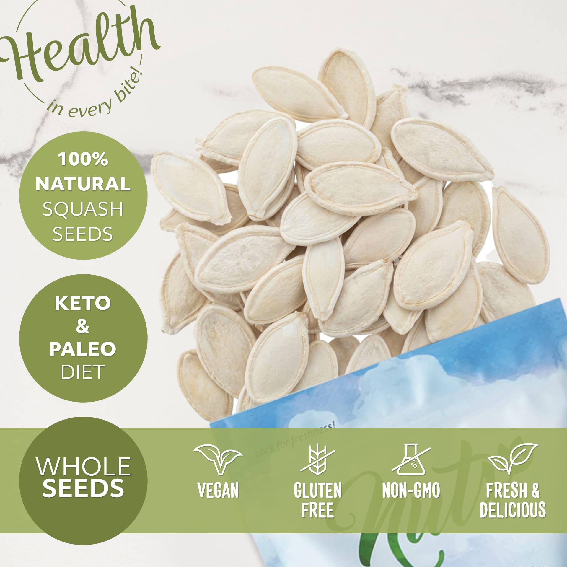 Organic Raw Unsalted Pumpkin Seeds - 1 LB Resealable Bag | Keto, Paleo & Vegan Friendly Healthy Snacks | Perfect for Salads, Baking & On-the-Go Snacking