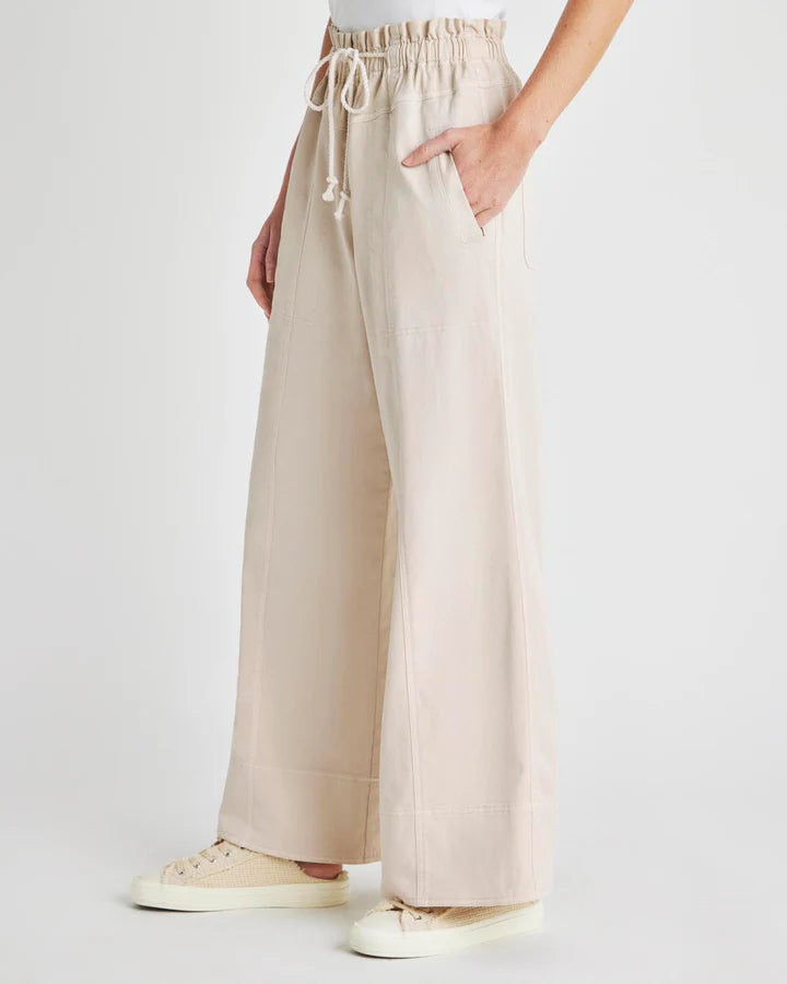 Annika Wide Leg Pants for Women - High Waisted Moonstone Linen Trousers | Comfortable Office Wear & Casual Outfit