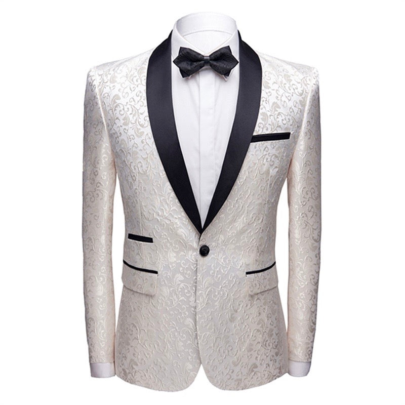 2 Piece Print Suit for Men - Slim Fit Paisley White Suit Set | Formal & Wedding Attire | Business & Special Occasion Outfit