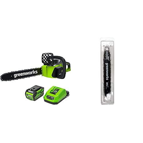 Greenworks G-MAX 40V 16-Inch Cordless Chainsaw with 4AH Battery & Charger - 16-Inch Bar & Chain Combo (Model 2904502) - Perfect for Tree Trimming, Yard Cleanup, and DIY Wood Cutting Projects
