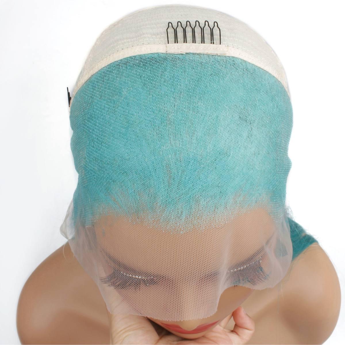 Aqua Blue Straight 13x4 Transparent Lace Front Wig - Natural Look Human Hair Wig for Women, Glueless HD Lace Wig with Baby Hair - Perfect for Daily Wear, Cosplay & Special Occasions