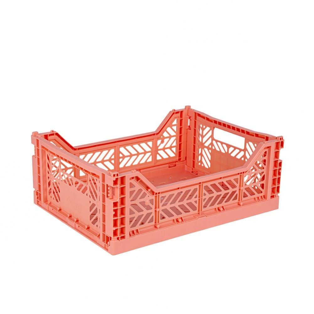 AYKASA Collapsible Storage Bins - Stackable Plastic Crates for Home & Office (Medium, Salmon Pink)