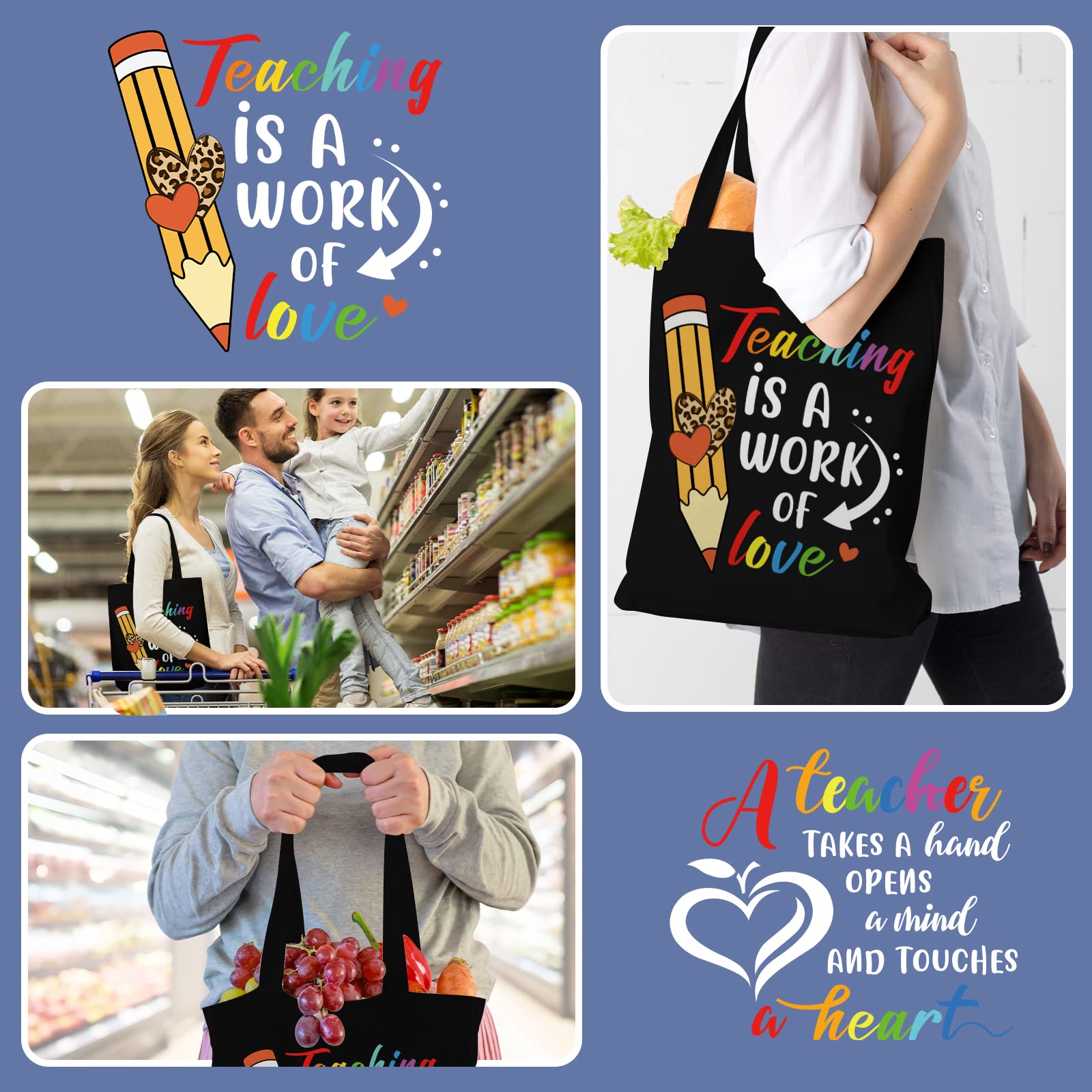 Canvas Tote Bag for Teachers - Cute Appreciation Gift with Pockets | School & Work Essentials