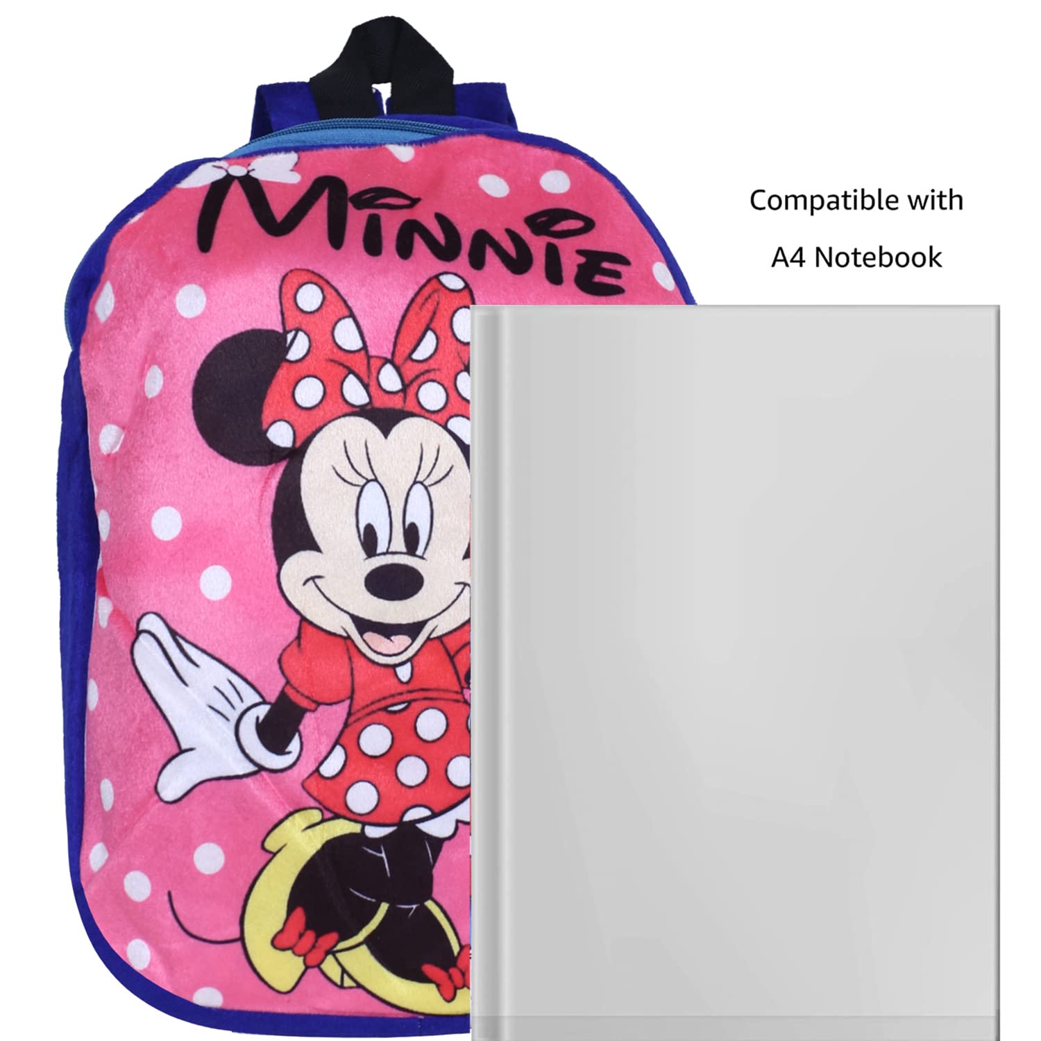 Disney Minnie Mouse Velvet Backpack for Kids - Pink & Blue School Bag with 2 Compartments | Cute Bookbag for Boys & Girls | Perfect for School, Travel & Daily Use