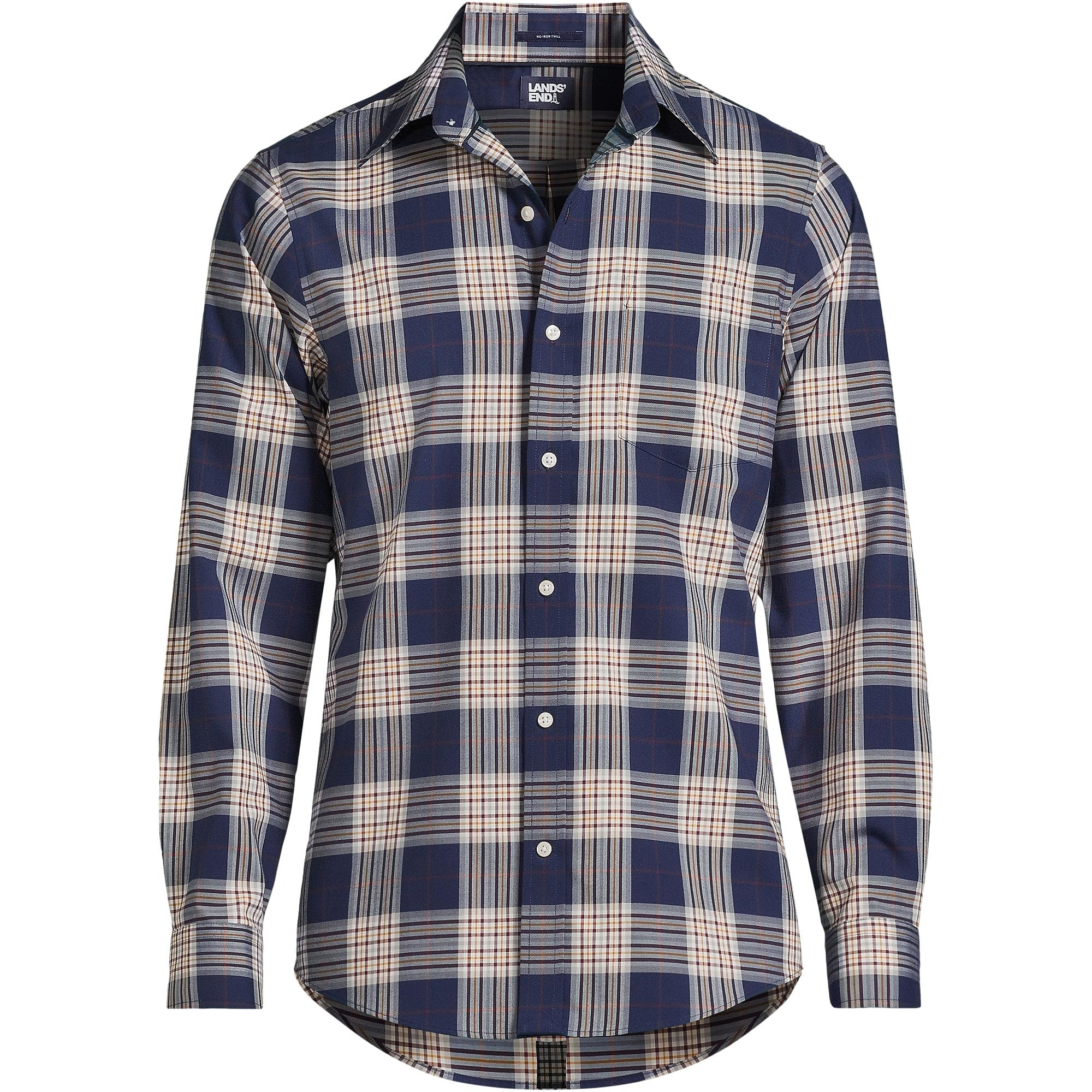 Lands' End Men's Traditional Fit No Iron Twill Shirt - Comfortable Wrinkle-Free Dress Shirt for Office, Business & Casual Wear