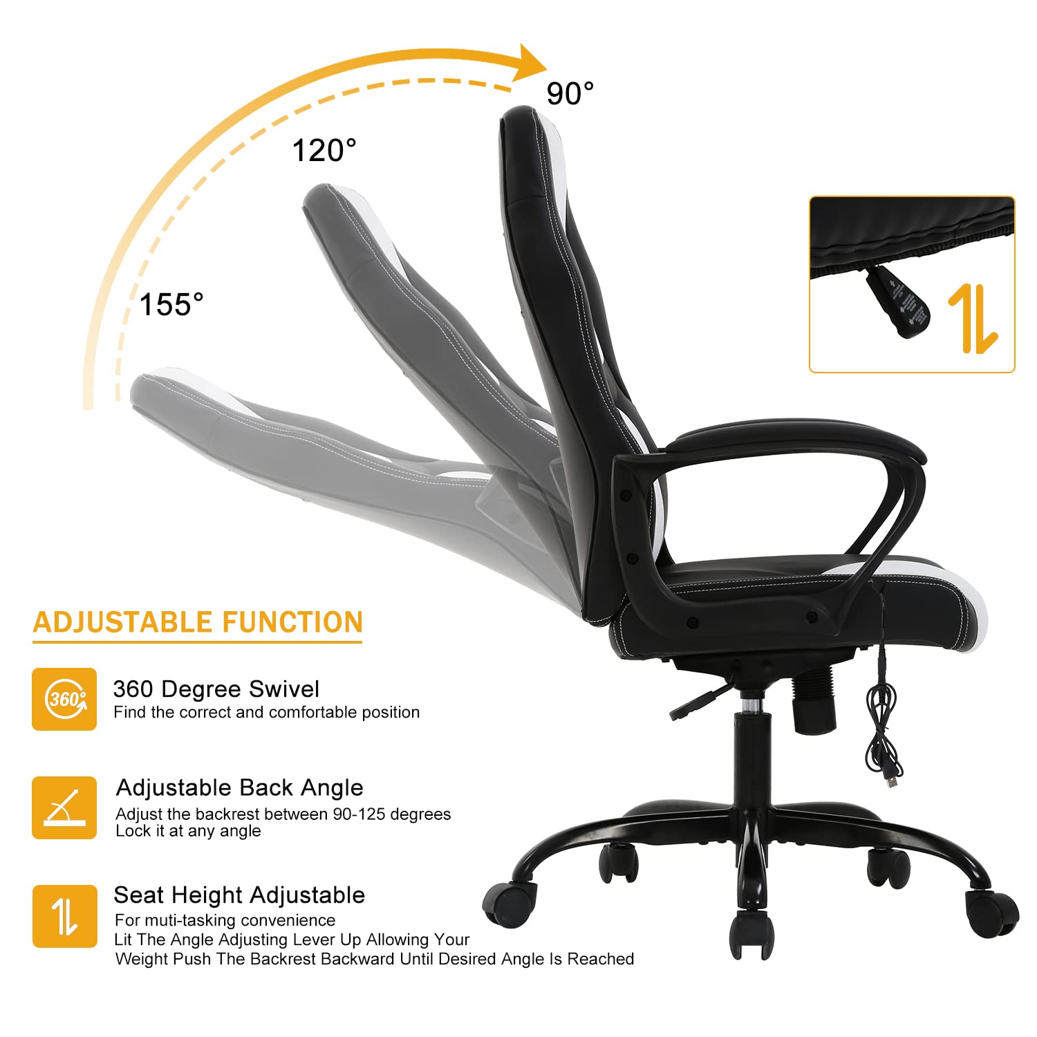 Premium Ergonomic Gaming Chair - High Back Racing Office Chair with Adjustable Lumbar Support & Massage Function, PU Leather Executive Swivel Chair for Adults - Perfect for Gaming, Working & Home Office Use