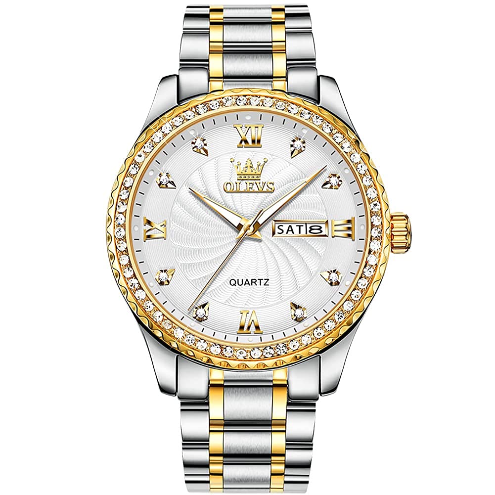 OLEVS Men's Luxury Chronograph Quartz Dress Watch with Date Calendar - Big Face Stainless Steel Waterproof Wristwatch for Business, Formal & Casual Wear