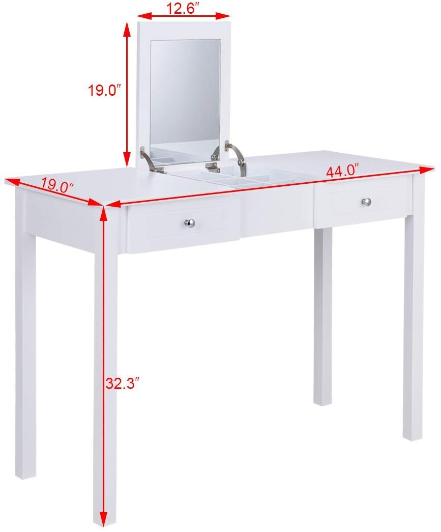 GOFLAME Vanity Table with Flip Top Mirror & 9 Organizers - Makeup Dressing Table with 2 Drawers for Cosmetics Storage - Sturdy White Writing Desk for Bedroom - Easy Assembly Beauty Station for Makeup Lovers & Home Office Use