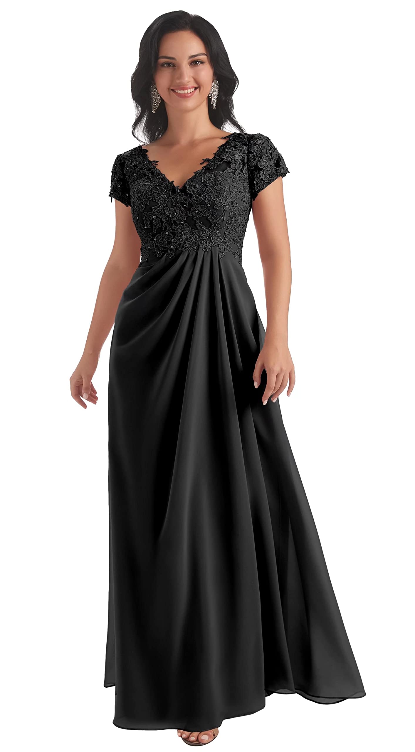 Elegant Long Sleeve Lace Mother of The Bride Dress - Women's Formal Ruched Evening Gown for Weddings, Galas & Special Occasions