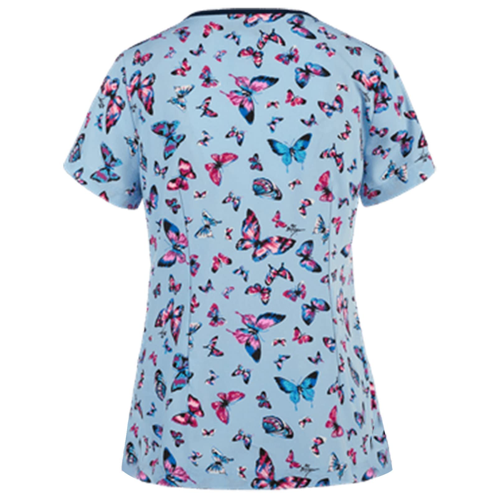 Cute Cartoon Print Women's Scrub Tops - Short Sleeve V-Neck Work Uniform Blouse for Nurses & Healthcare Professionals | Comfortable Medical Scrubs for Hospital, Clinic & Dental Office