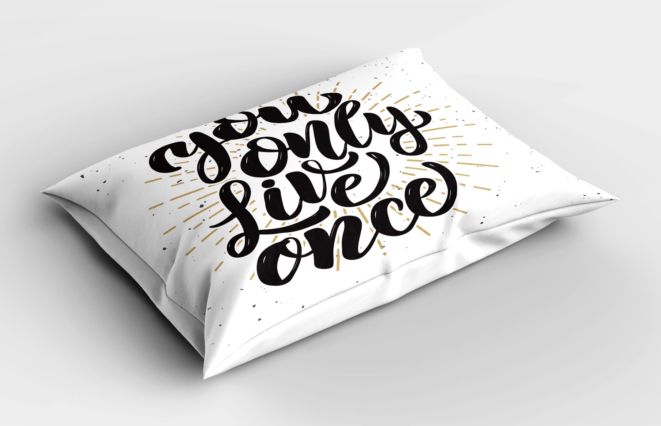 Ambesonne YOLO Pillow Sham Set of 2 - Black White & Yellow Grunge Stripes Dots Design - 26